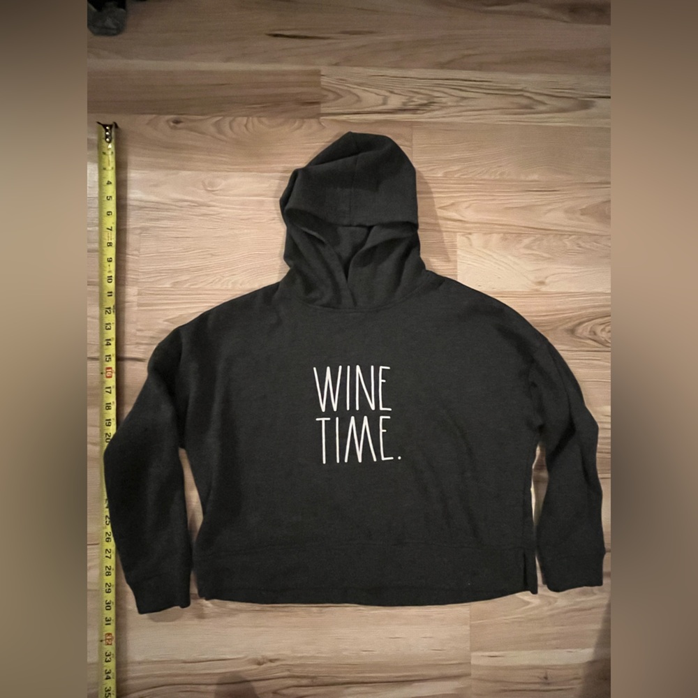 Rae Dunn Women’s WINE TIME Black Hoodie 
Small/Petite